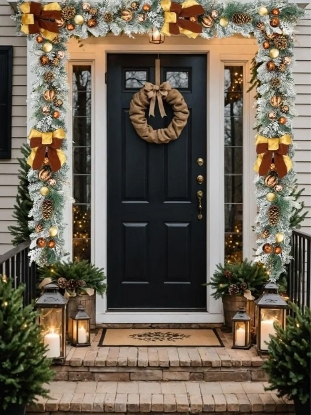 Bronze Holiday Garland with Pine Cones and Bows - Home Holiday